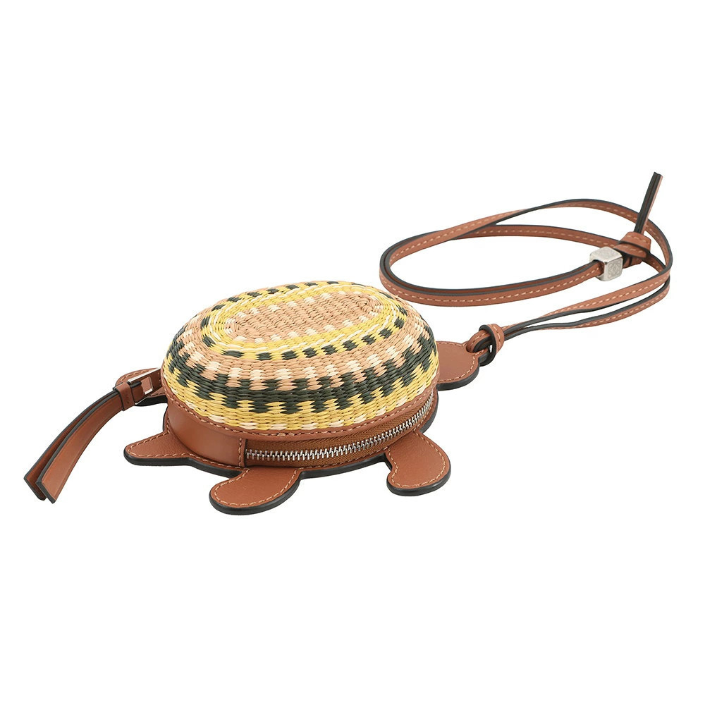 Loewe Shoulder Anagram Raffia Turtle Leather Bag Pouch Motif Tan